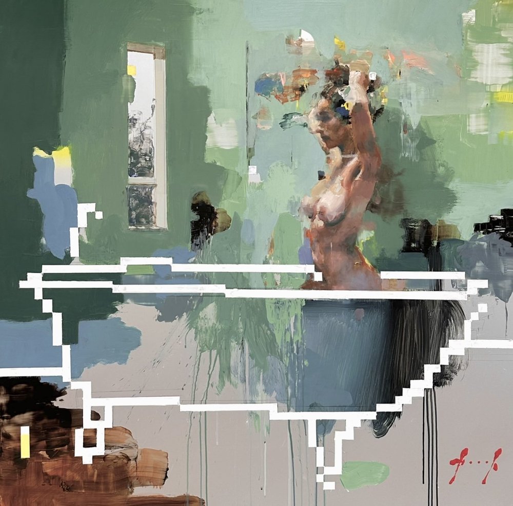 Bather Kneeling in Digital Bath