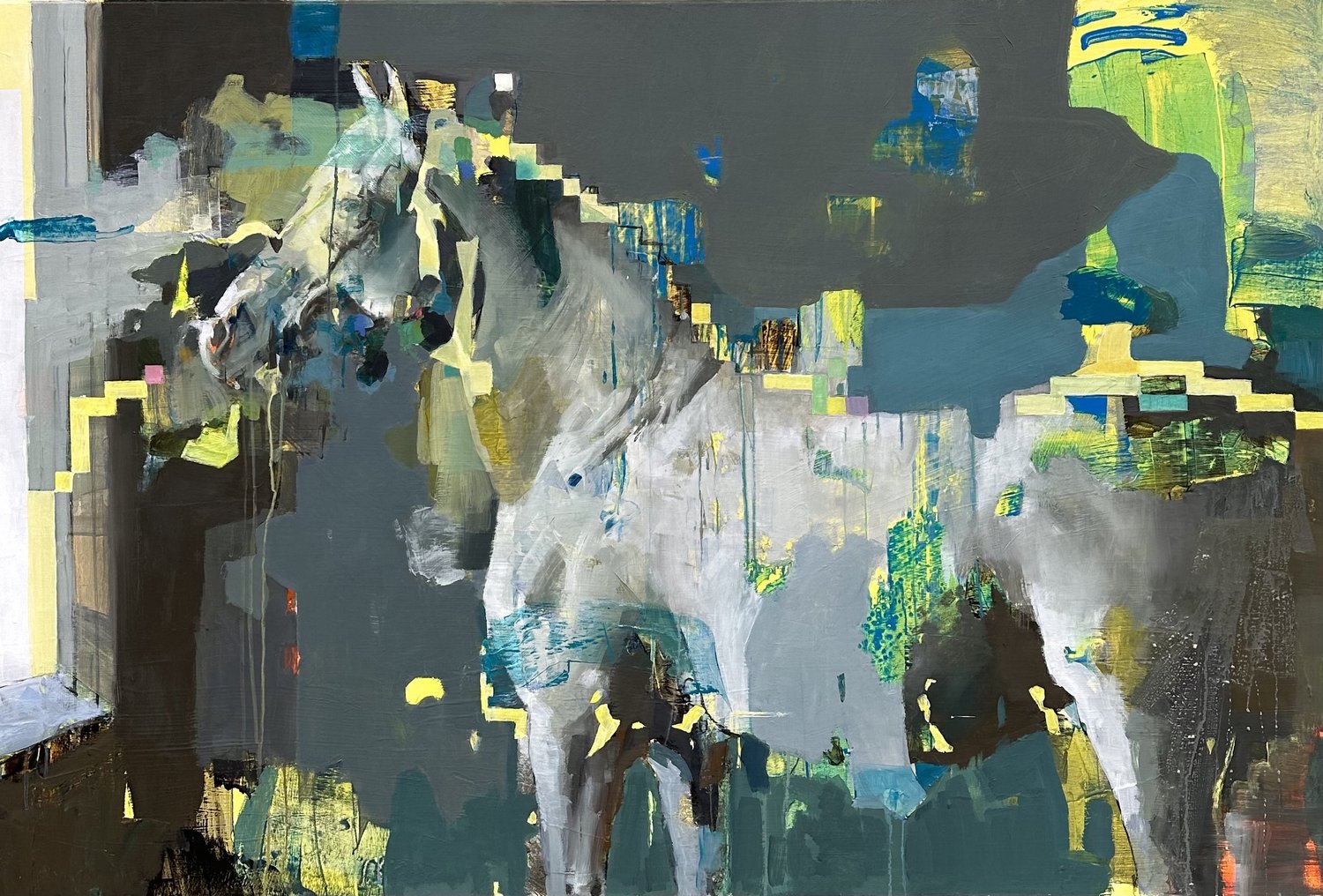 Trance Horse in Deep House with Digital Window · Oil on canvas