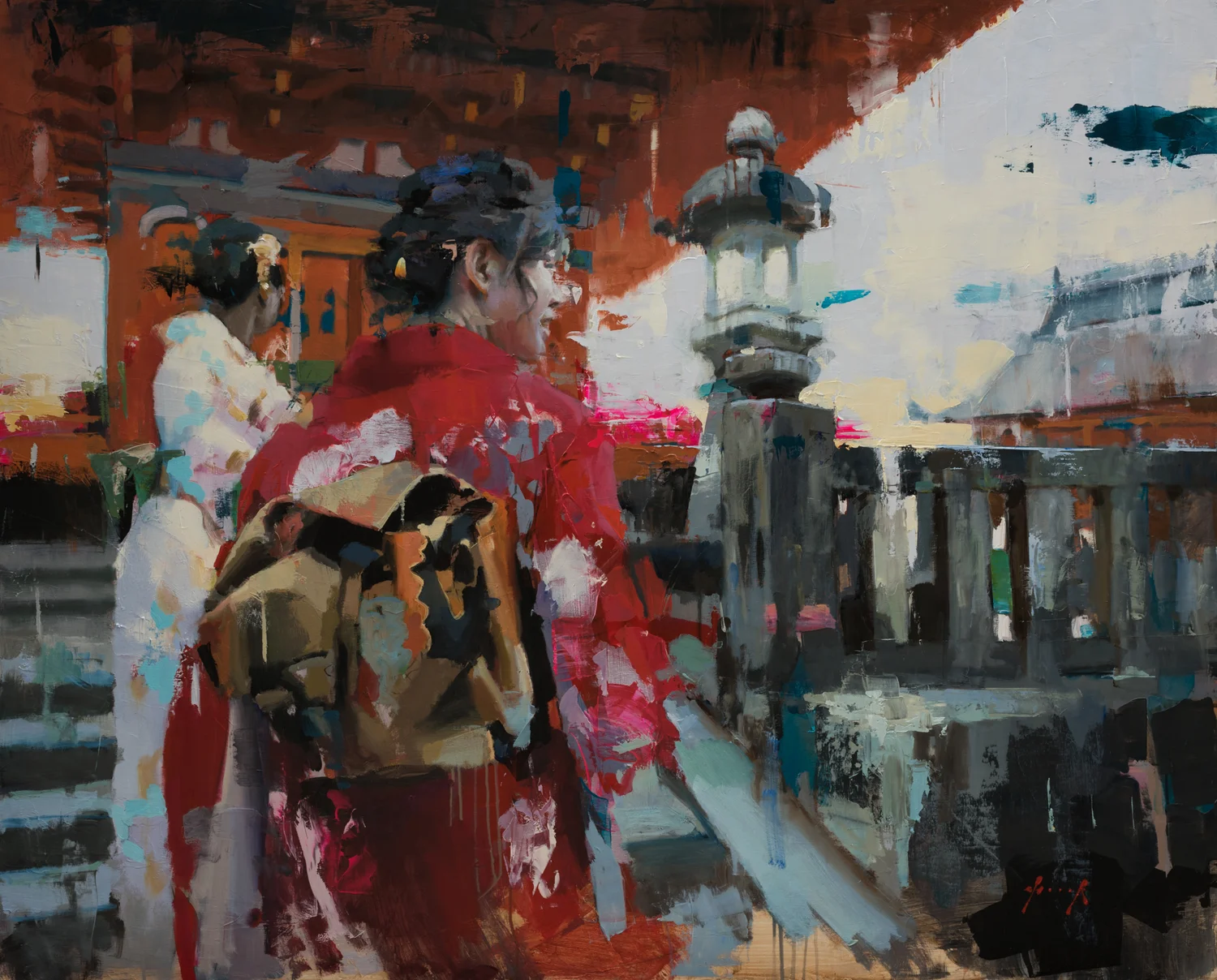 Geishas at Dera Temple · Oil on board