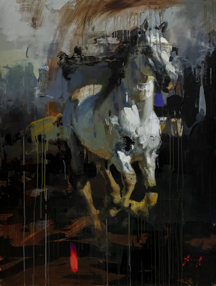 Two Blues (a) · Oil on wooden panel