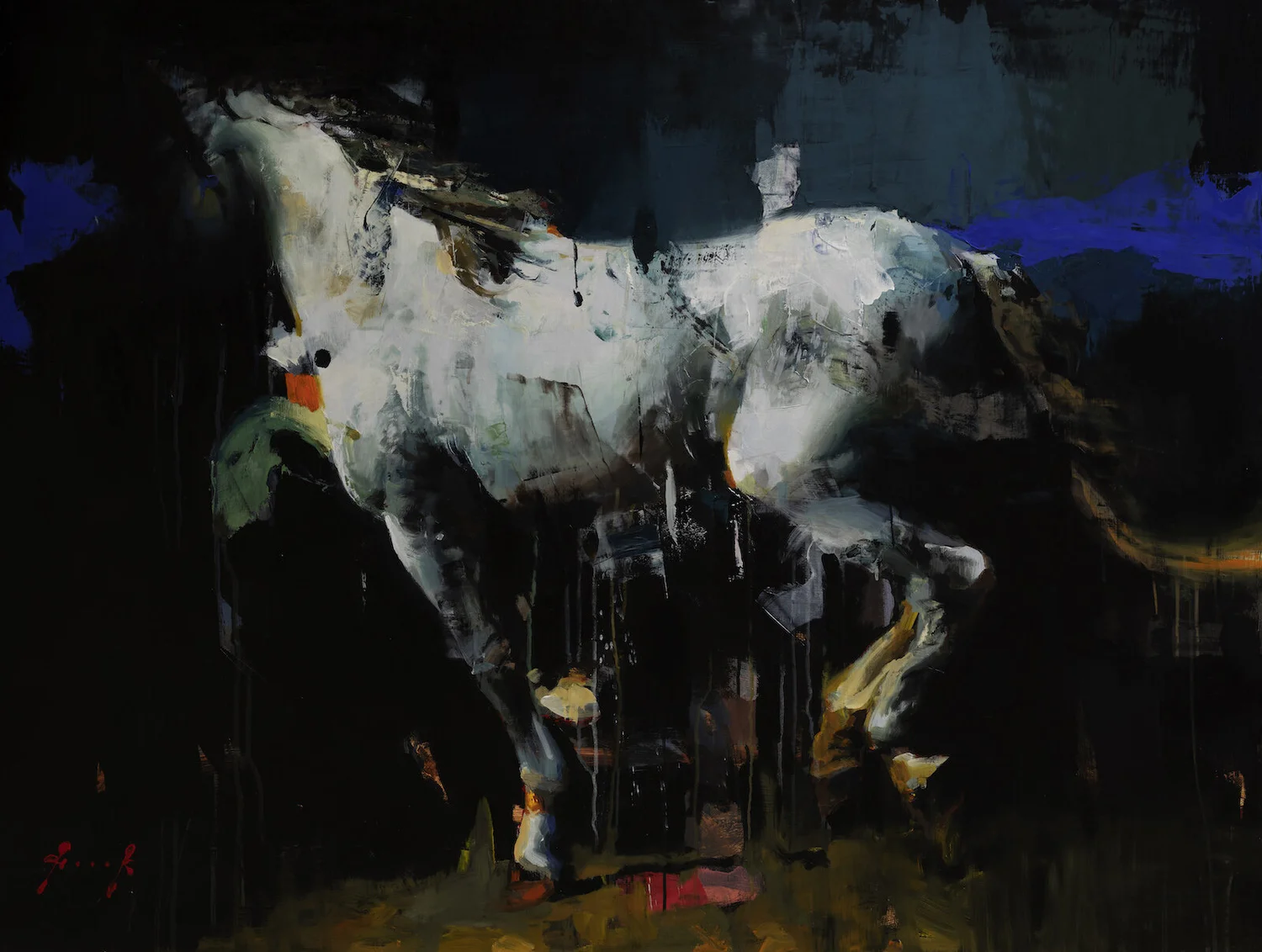 Two Blues and an Orange · Oil on wooden panel