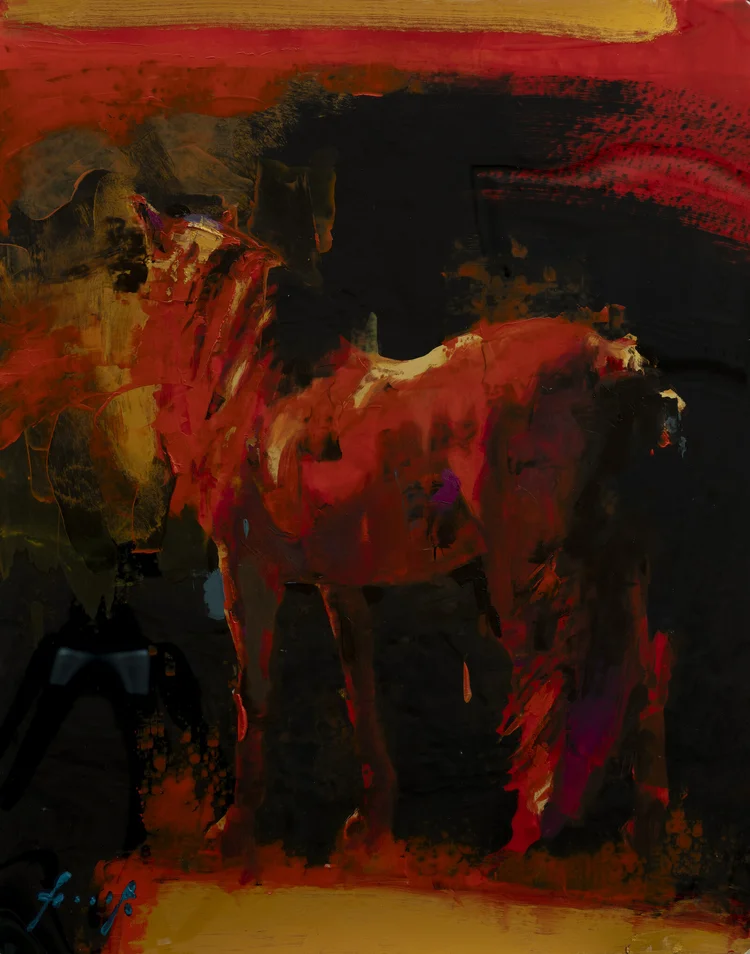 Two Reds and a Blue · Oil on wooden panel