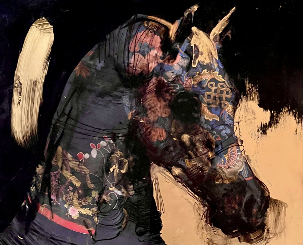 El Caballo Sagrado Shinto Shinme I · Mixed media collage on paper